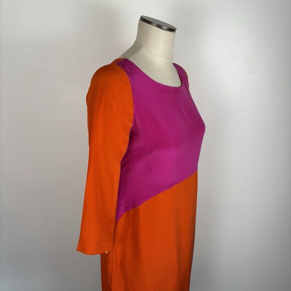 Eliza J Dress Size 10 Silk Color Block Orange Lined Back Zipper Scoop Neck FLAWS - Picture 5 of 13